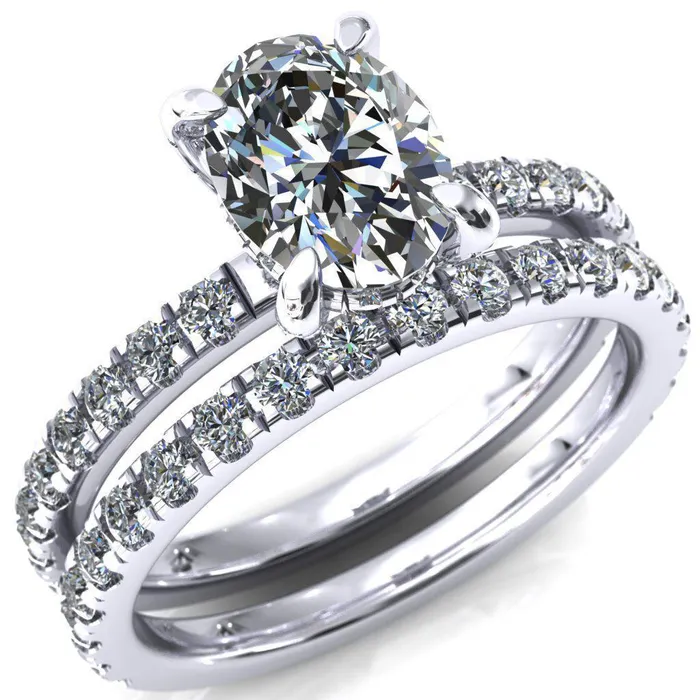 Rings Daneli Oval Center Stone 4 Claw Prong Micro Pave Diamond Sides Engagement Ring Fire Brilliance 