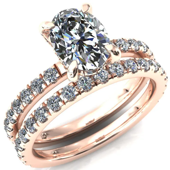Rings Daneli Oval Center Stone 4 Claw Prong Micro Pave Diamond Sides Engagement Ring Fire Brilliance 