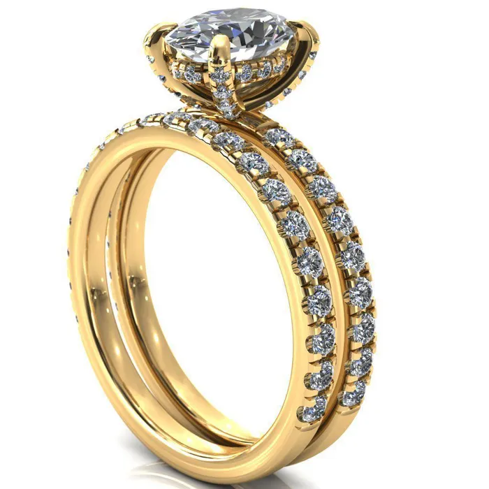 Rings Daneli Oval Center Stone 4 Claw Prong Micro Pave Diamond Sides Engagement Ring Fire Brilliance 