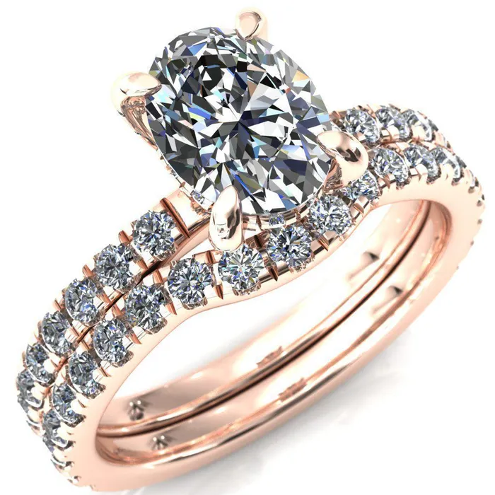 Rings Daneli Oval Center Stone 4 Claw Prong Micro Pave Diamond Sides Engagement Ring Fire Brilliance 