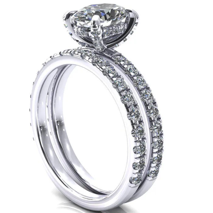 Rings Daneli Oval Center Stone 4 Claw Prong Micro Pave Diamond Sides Engagement Ring Fire Brilliance 