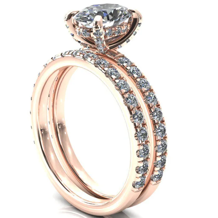 Rings Daneli Oval Center Stone 4 Claw Prong Micro Pave Diamond Sides Engagement Ring Fire Brilliance 