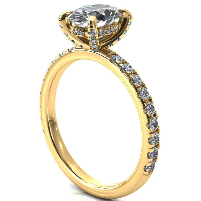 Rings Daneli Oval Center Stone 4 Claw Prong Micro Pave Diamond Sides Engagement Ring Fire Brilliance 