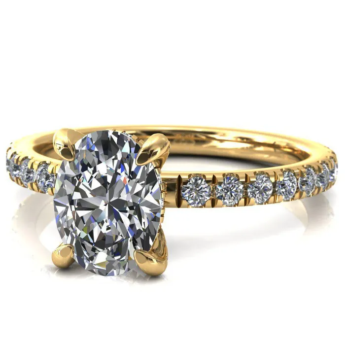 Rings Daneli Oval Center Stone 4 Claw Prong Micro Pave Diamond Sides Engagement Ring Fire Brilliance 