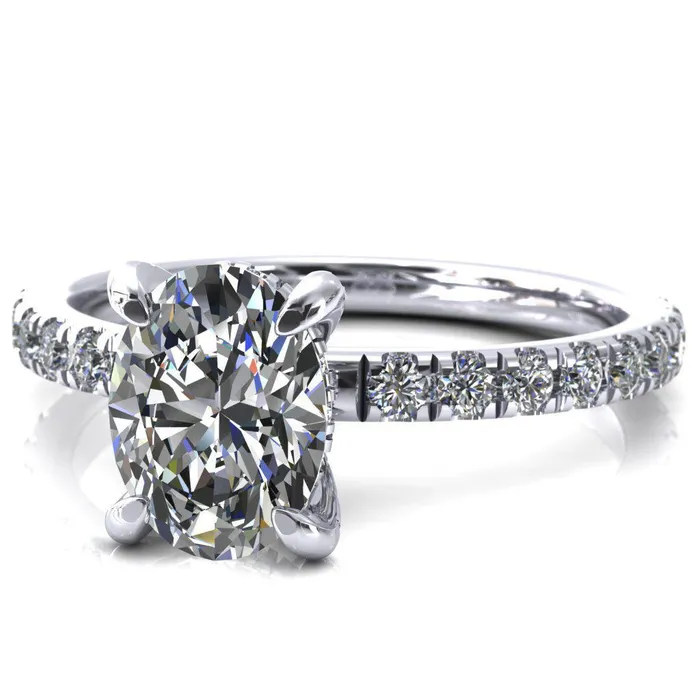 Rings Daneli Oval Center Stone 4 Claw Prong Micro Pave Diamond Sides Engagement Ring Fire Brilliance 