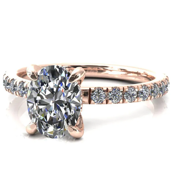 Rings Daneli Oval Center Stone 4 Claw Prong Micro Pave Diamond Sides Engagement Ring Fire Brilliance 
