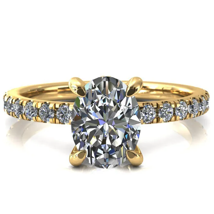 Rings Daneli Oval Center Stone 4 Claw Prong Micro Pave Diamond Sides Engagement Ring Fire Brilliance 