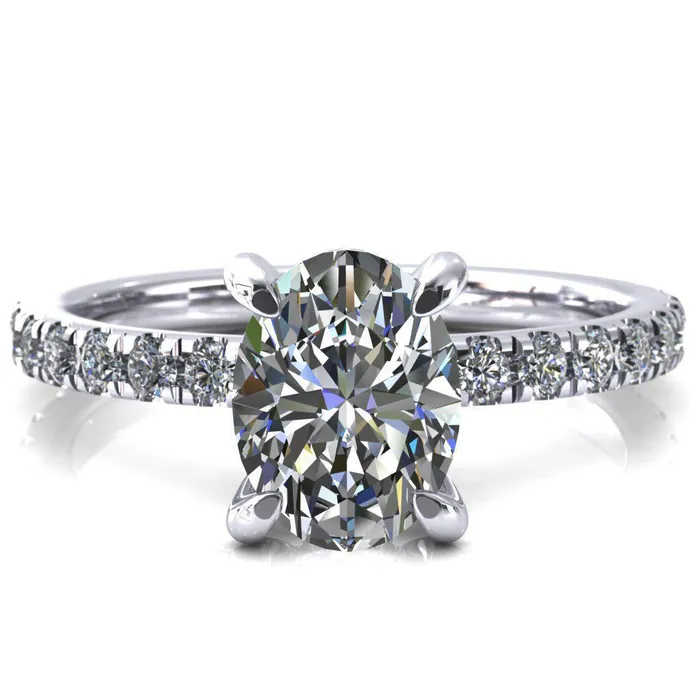 Rings Daneli Oval Center Stone 4 Claw Prong Micro Pave Diamond Sides Engagement Ring Fire Brilliance 