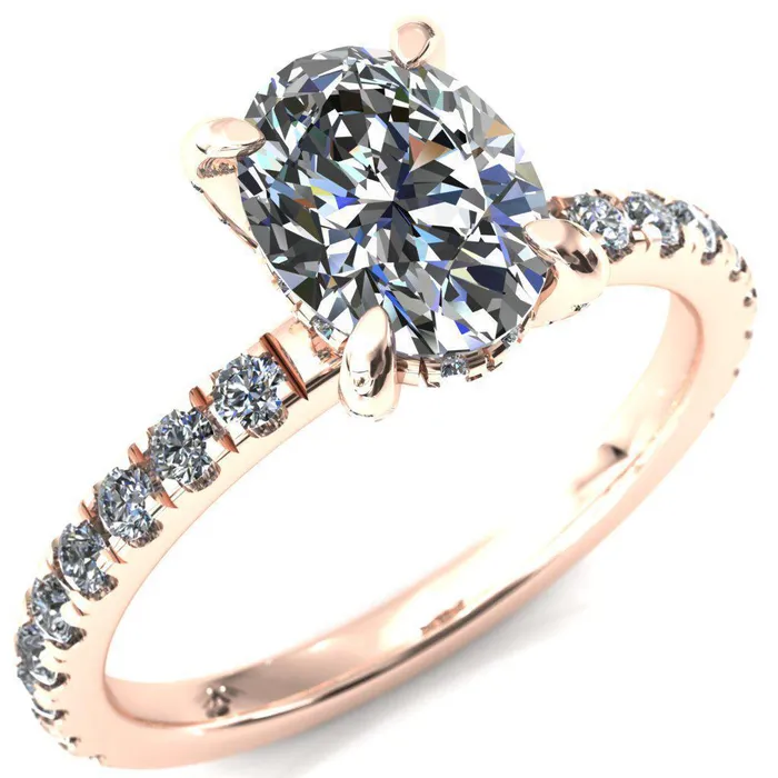 Rings Daneli Oval Center Stone 4 Claw Prong Micro Pave Diamond Sides Engagement Ring Fire Brilliance 
