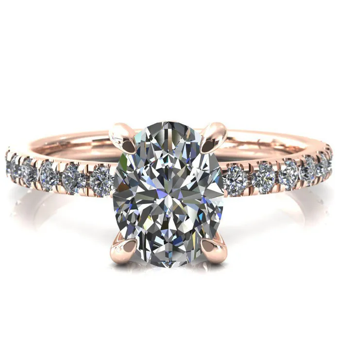 Rings Daneli Oval Center Stone 4 Claw Prong Micro Pave Diamond Sides Engagement Ring Fire Brilliance 