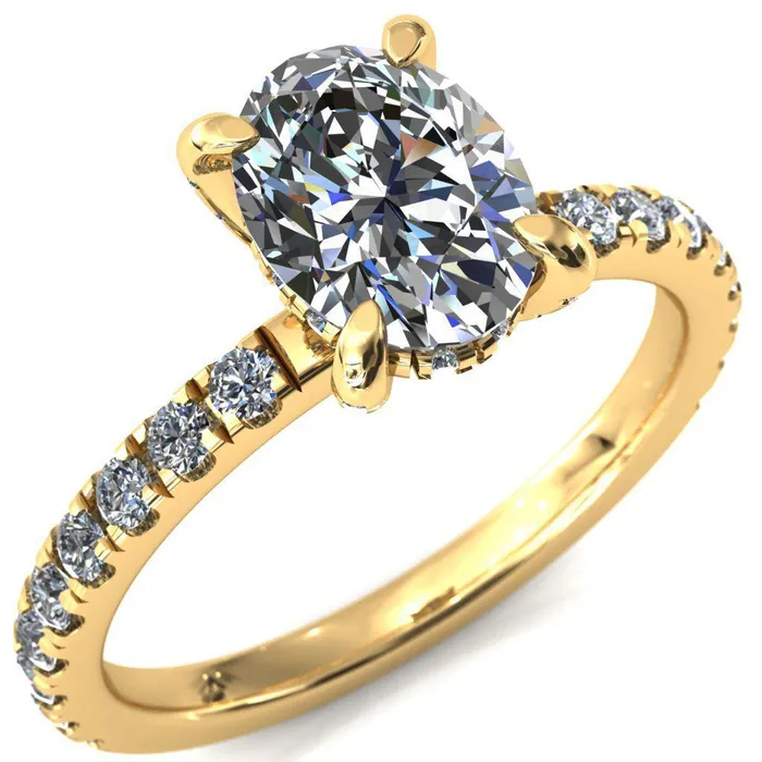 Rings Daneli Oval Center Stone 4 Claw Prong Micro Pave Diamond Sides Engagement Ring Fire Brilliance 