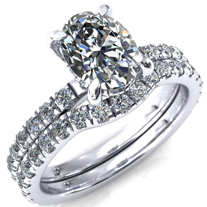 Rings Daneli Oval Center Stone 4 Claw Prong Micro Pave Diamond Sides Engagement Ring Fire Brilliance 