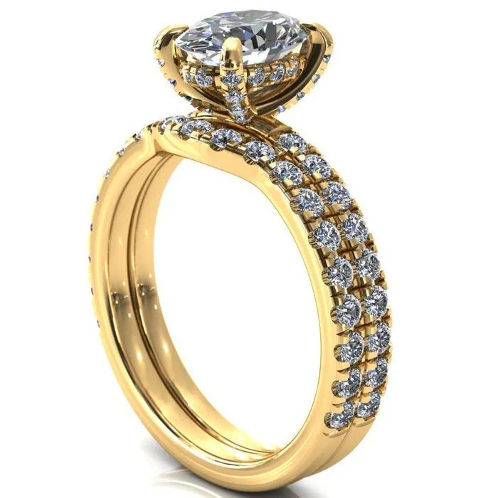 Rings Daneli Oval Center Stone 4 Claw Prong Micro Pave Diamond Sides Engagement Ring Fire Brilliance 