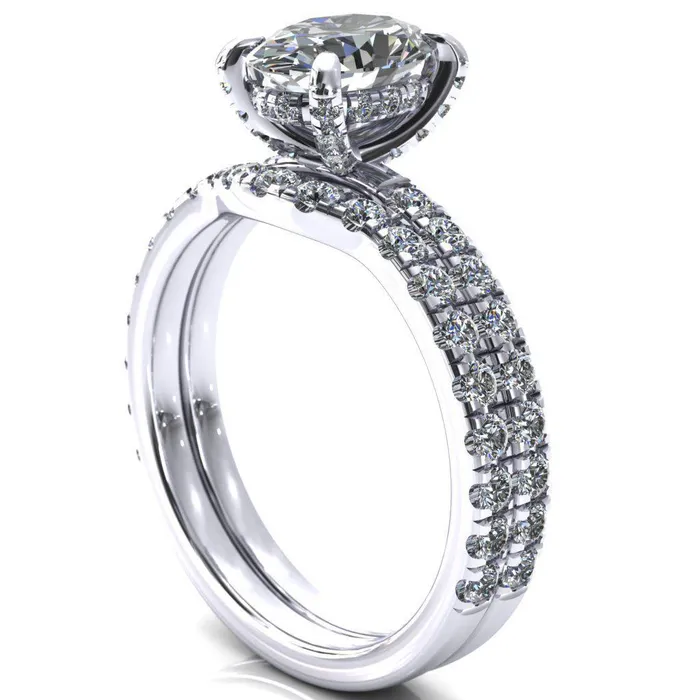 Rings Daneli Oval Center Stone 4 Claw Prong Micro Pave Diamond Sides Engagement Ring Fire Brilliance 