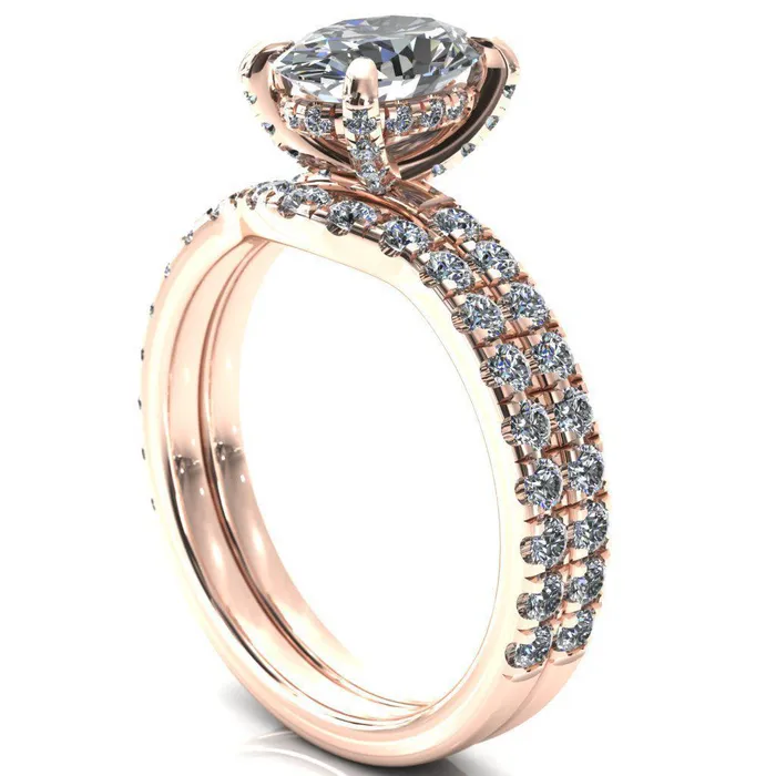 Rings Daneli Oval Center Stone 4 Claw Prong Micro Pave Diamond Sides Engagement Ring Fire Brilliance 