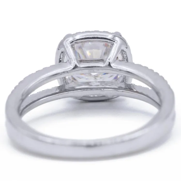 Rings Fire Brilliance 75mm Cushion Center 14KW Split Shank Diamond Accent Cushion Shaped Halo Ring