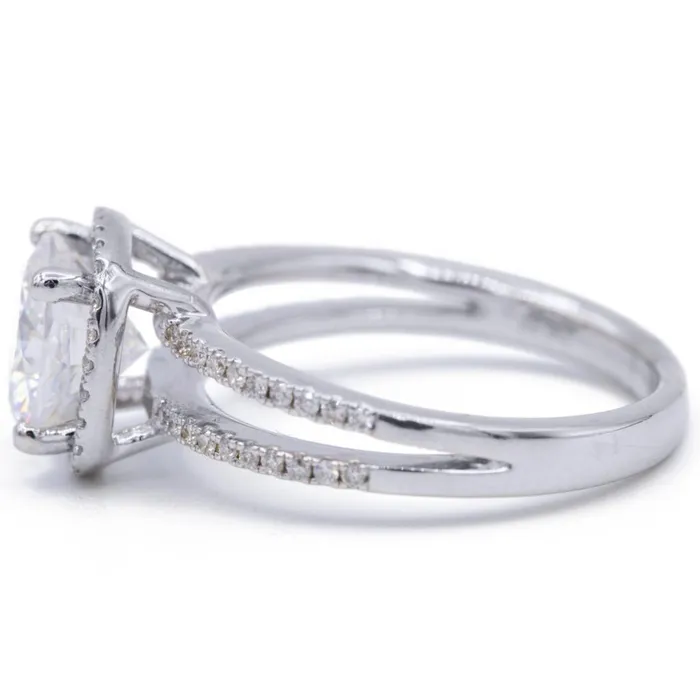 Rings Fire Brilliance 75mm Cushion Center 14KW Split Shank Diamond Accent Cushion Shaped Halo Ring