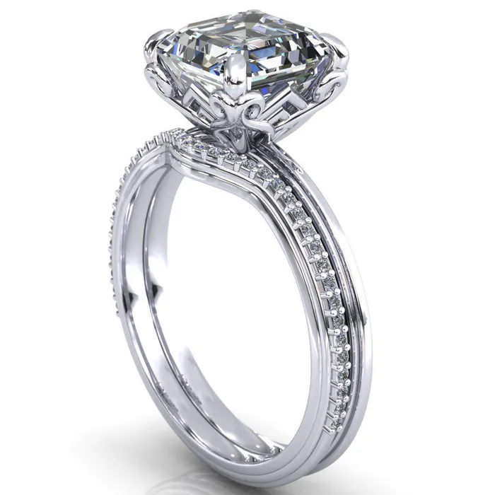 Rings Fire Brilliance Aileron Asscher Moissanite Scrolly Y Double A Engagement Ring