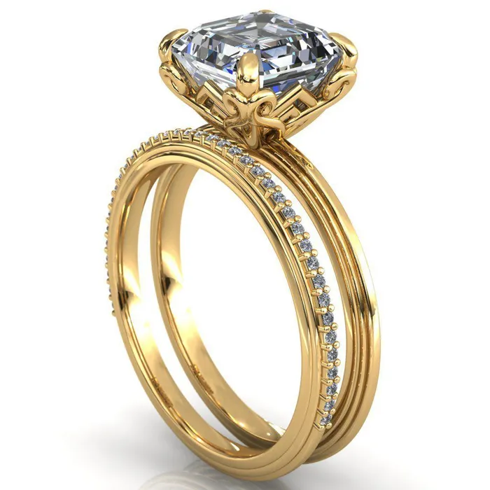 Rings Fire Brilliance Aileron Asscher Moissanite Scrolly Y Double A Engagement Ring