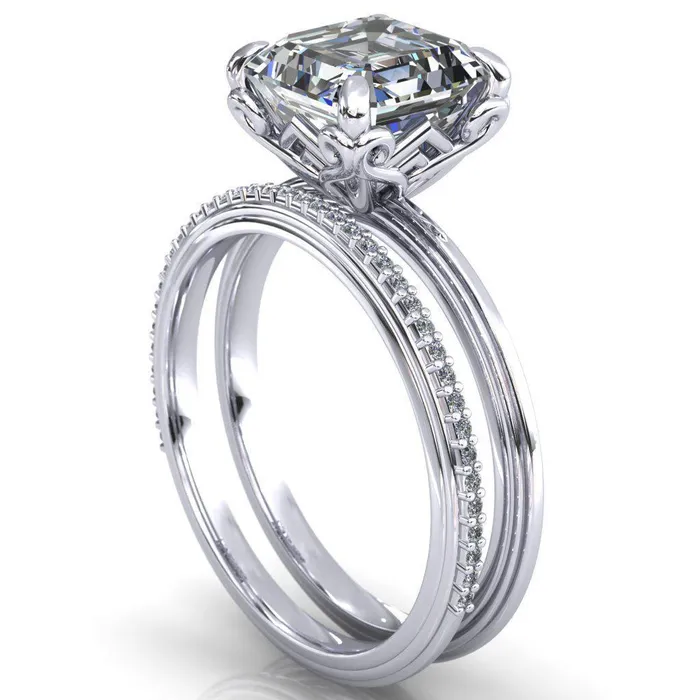 Rings Fire Brilliance Aileron Asscher Moissanite Scrolly Y Double A Engagement Ring