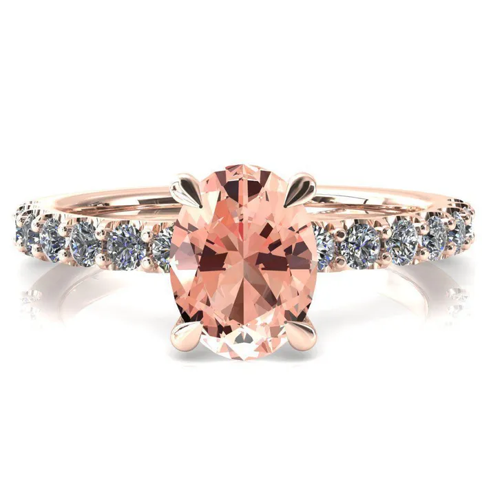 Rings Fire Brilliance Alessi Oval Champagne Sapphire 4 Claw Prong 34 Micro Pave Engagement Ring