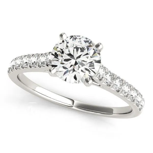 Rings Fire Brilliance Arly Round Center Stone Diamond MicroPave 4 Prong Cathedral Ring