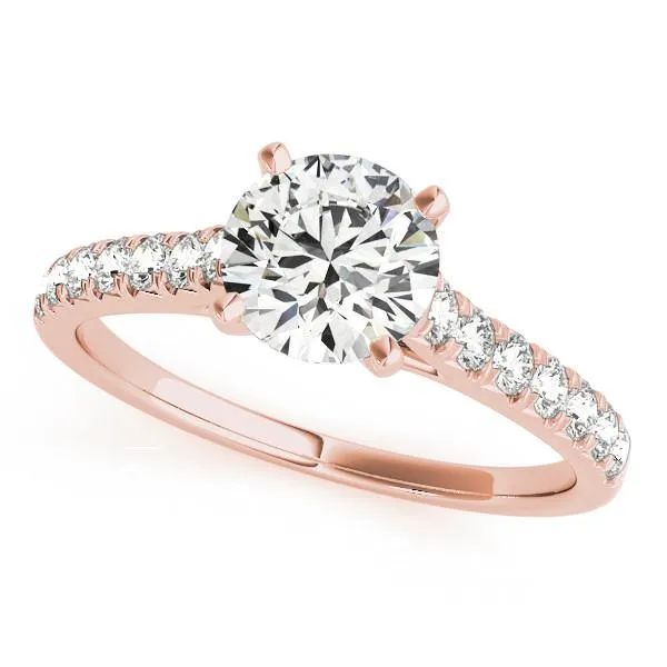 Rings Fire Brilliance Arly Round Center Stone Diamond MicroPave 4 Prong Cathedral Ring