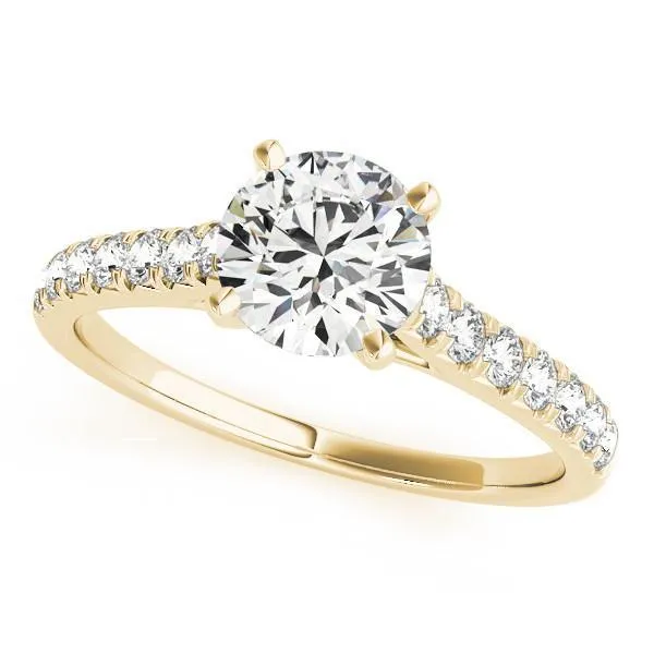 Rings Fire Brilliance Arly Round Center Stone Diamond MicroPave 4 Prong Cathedral Ring
