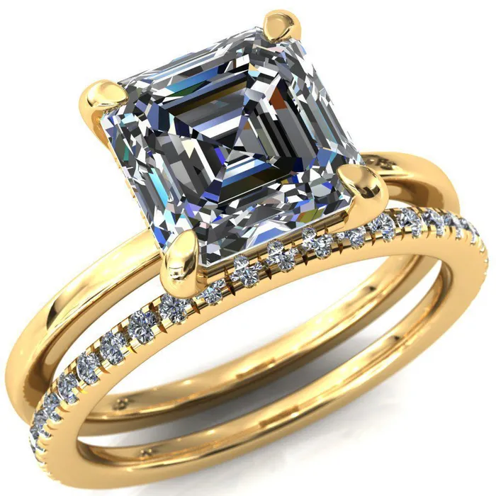 Rings Fire Brilliance Carmeli Asscher Moissanite 4 Claw Prong Micro Pave Diamond Rail Engagement Ring Rings Fire Brilliance Carmeli Asscher Moissanite 4 Claw Prong Micro Pave Diamond Rail Engagement Ring