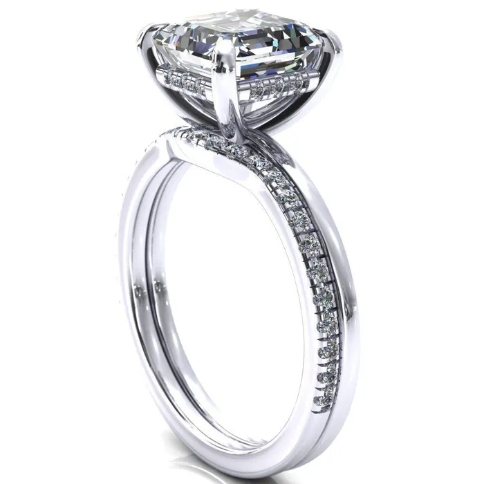 Rings Fire Brilliance Carmeli Asscher Moissanite 4 Claw Prong Micro Pave Diamond Rail Engagement Ring