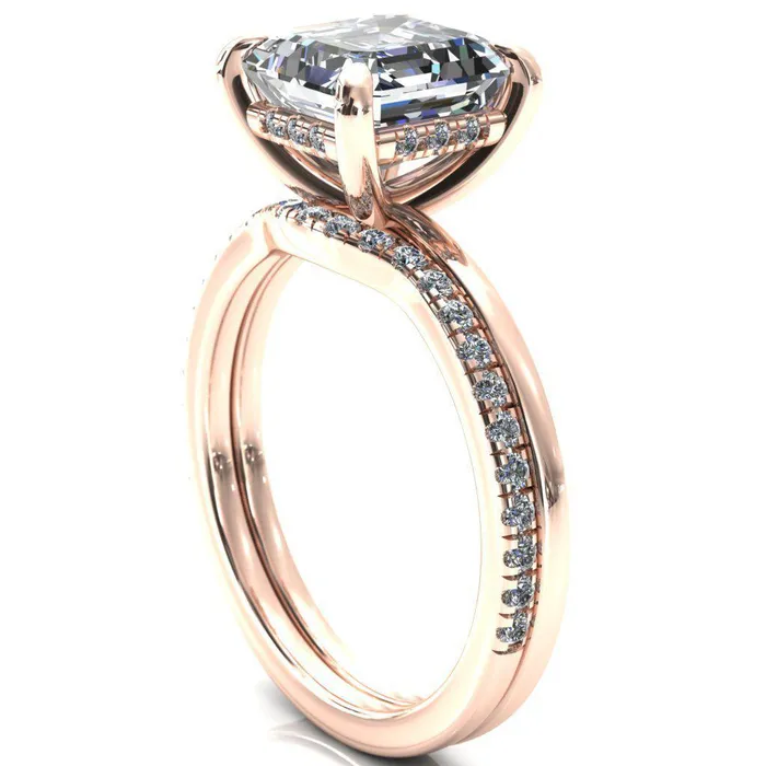 Rings Fire Brilliance Carmeli Asscher Moissanite 4 Claw Prong Micro Pave Diamond Rail Engagement Ring