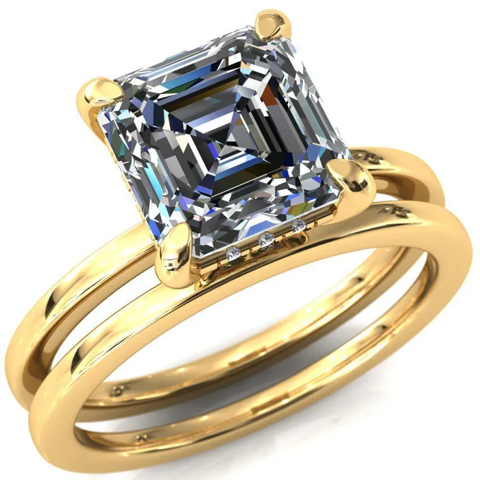 Rings Fire Brilliance Carmeli Asscher Moissanite 4 Claw Prong Micro Pave Diamond Rail Engagement Ring
