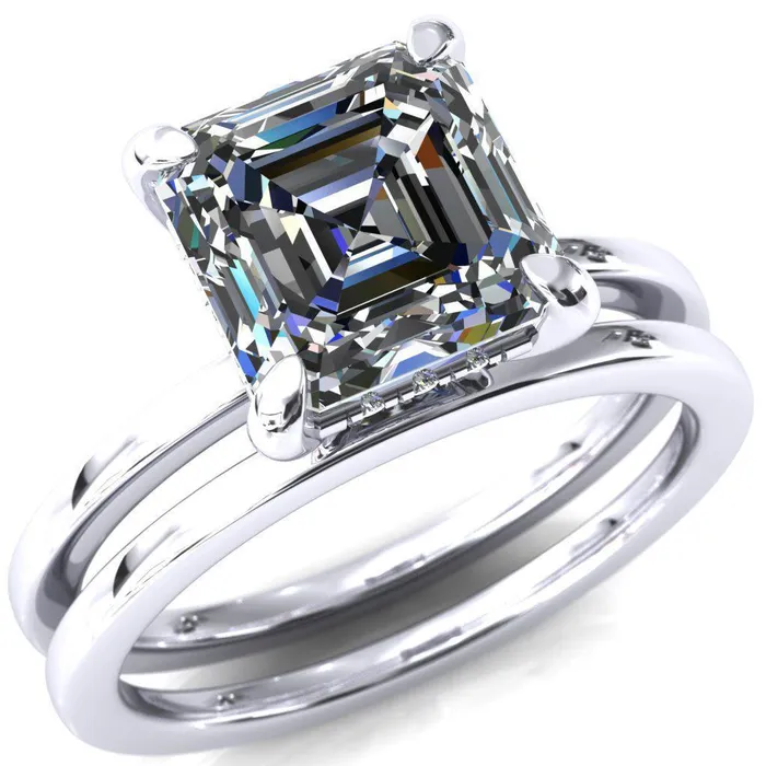 Rings Fire Brilliance Carmeli Asscher Moissanite 4 Claw Prong Micro Pave Diamond Rail Engagement Ring