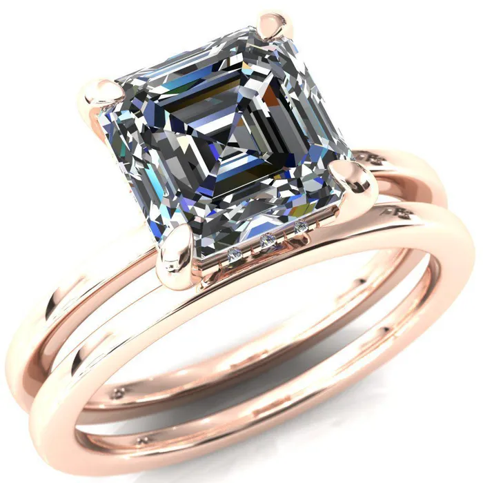 Rings Fire Brilliance Carmeli Asscher Moissanite 4 Claw Prong Micro Pave Diamond Rail Engagement Ring