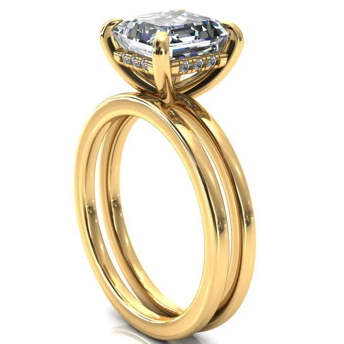 Rings Fire Brilliance Carmeli Asscher Moissanite 4 Claw Prong Micro Pave Diamond Rail Engagement Ring