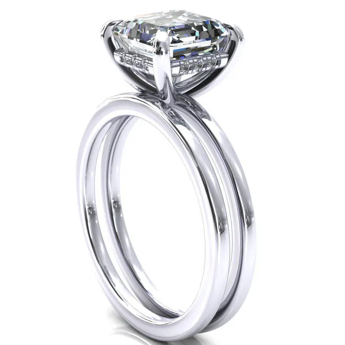 Rings Fire Brilliance Carmeli Asscher Moissanite 4 Claw Prong Micro Pave Diamond Rail Engagement Ring