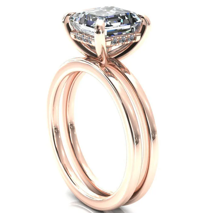 Rings Fire Brilliance Carmeli Asscher Moissanite 4 Claw Prong Micro Pave Diamond Rail Engagement Ring