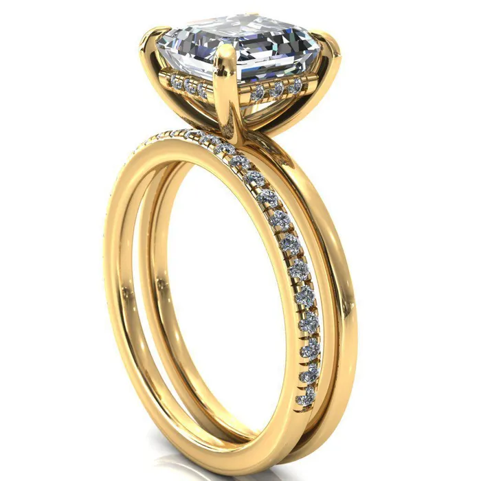 Rings Fire Brilliance Carmeli Asscher Moissanite 4 Claw Prong Micro Pave Diamond Rail Engagement Ring