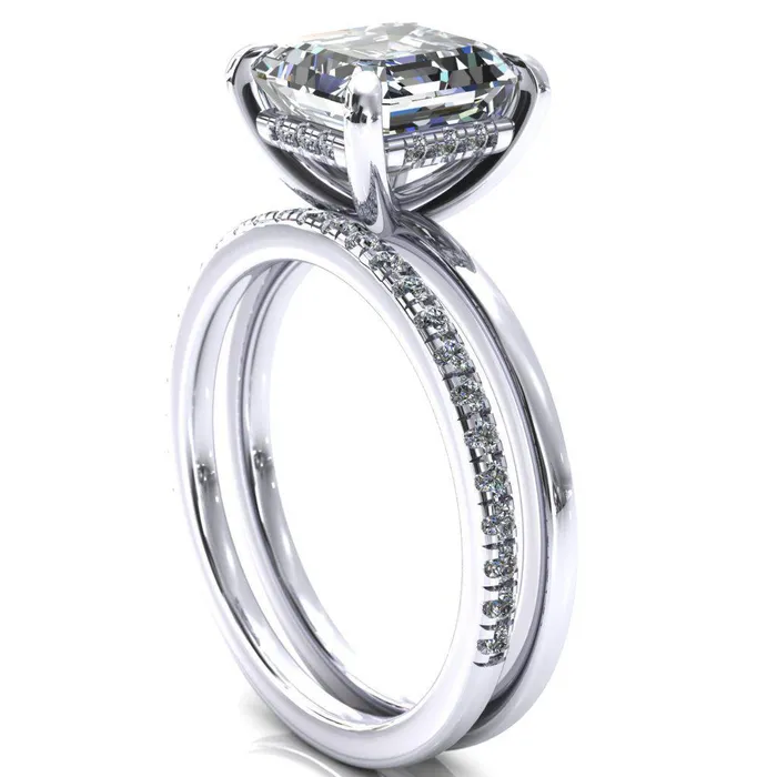 Rings Fire Brilliance Carmeli Asscher Moissanite 4 Claw Prong Micro Pave Diamond Rail Engagement Ring