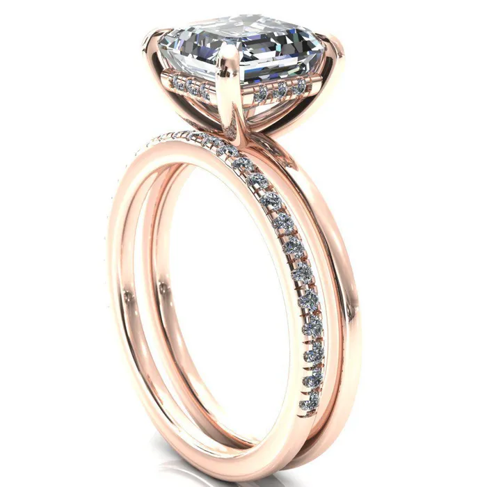 Rings Fire Brilliance Carmeli Asscher Moissanite 4 Claw Prong Micro Pave Diamond Rail Engagement Ring
