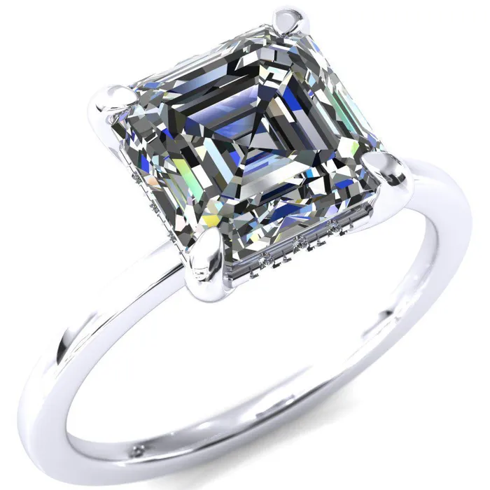 Rings Fire Brilliance Carmeli Asscher Moissanite 4 Claw Prong Micro Pave Diamond Rail Engagement Ring