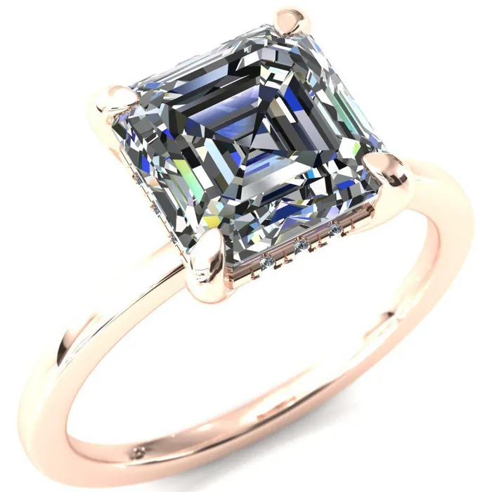 Rings Fire Brilliance Carmeli Asscher Moissanite 4 Claw Prong Micro Pave Diamond Rail Engagement Ring