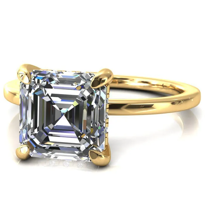 Rings Fire Brilliance Carmeli Asscher Moissanite 4 Claw Prong Micro Pave Diamond Rail Engagement Ring