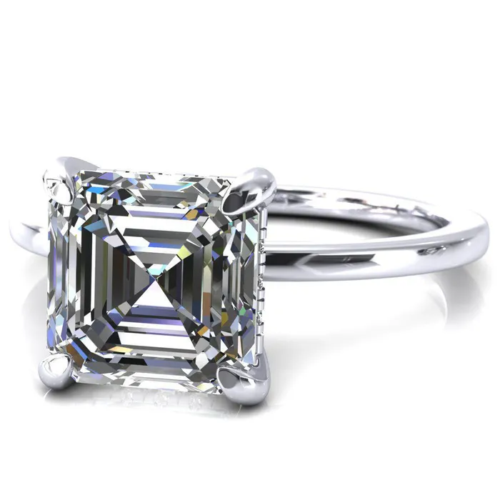 Rings Fire Brilliance Carmeli Asscher Moissanite 4 Claw Prong Micro Pave Diamond Rail Engagement Ring