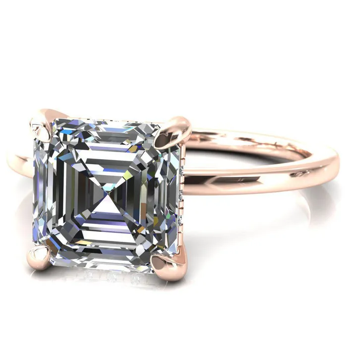 Rings Fire Brilliance Carmeli Asscher Moissanite 4 Claw Prong Micro Pave Diamond Rail Engagement Ring