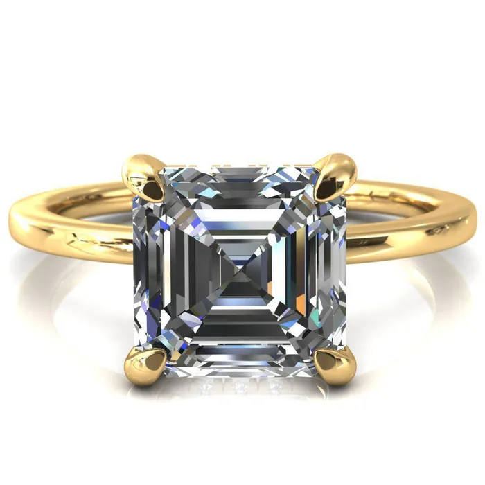 Rings Fire Brilliance Carmeli Asscher Moissanite 4 Claw Prong Micro Pave Diamond Rail Engagement Ring