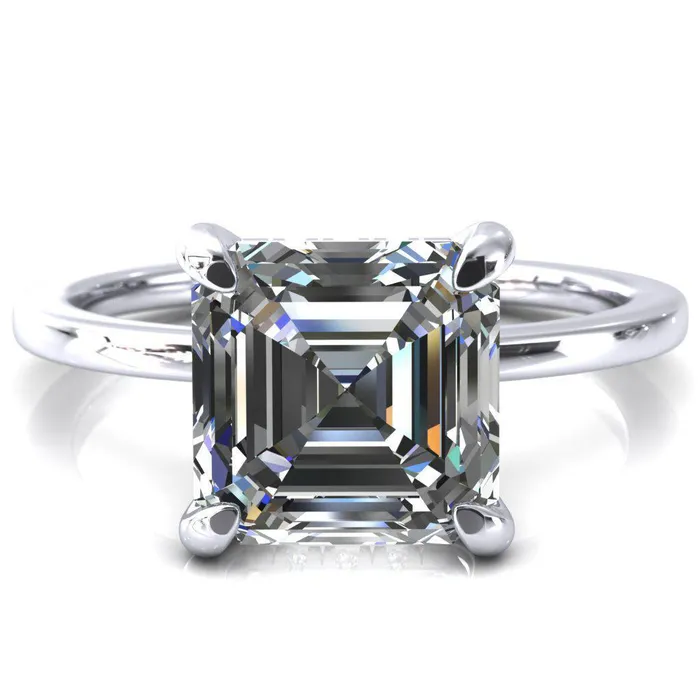 Rings Fire Brilliance Carmeli Asscher Moissanite 4 Claw Prong Micro Pave Diamond Rail Engagement Ring