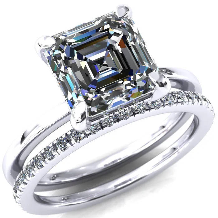 Rings Fire Brilliance Carmeli Asscher Moissanite 4 Claw Prong Micro Pave Diamond Rail Engagement Ring