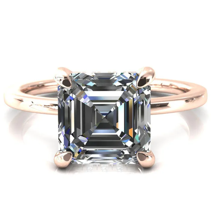 Rings Fire Brilliance Carmeli Asscher Moissanite 4 Claw Prong Micro Pave Diamond Rail Engagement Ring