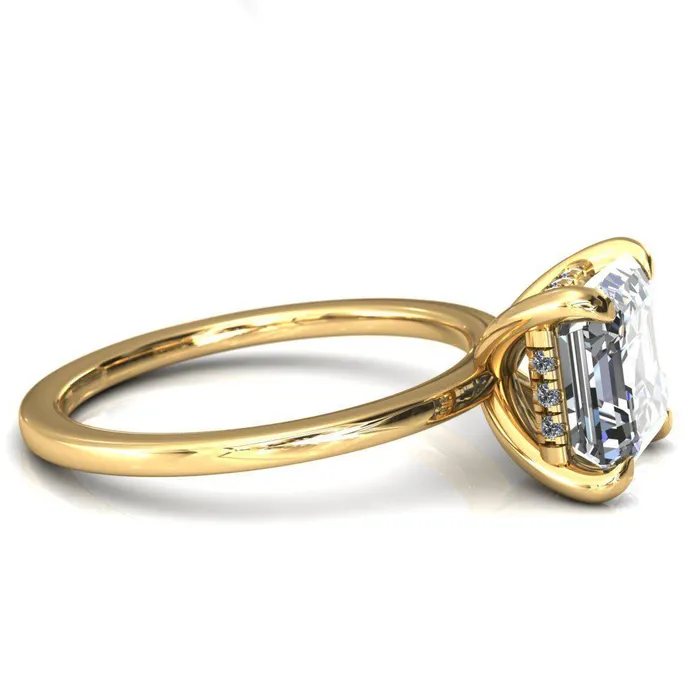 Rings Fire Brilliance Carmeli Asscher Moissanite 4 Claw Prong Micro Pave Diamond Rail Engagement Ring